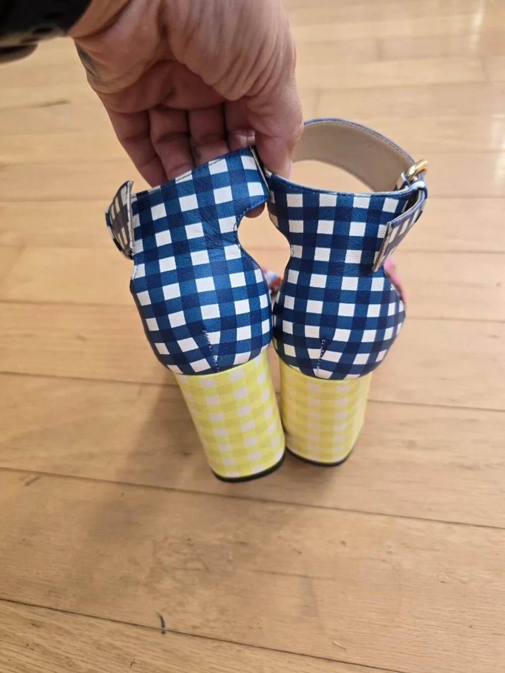 J.Crew |  Multi Color Gingham Dopamine Ankle Strap Block Heel Sandals | WMS 6